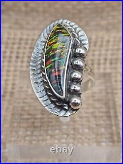 Sterling Silver Black Opal Statement Ring Size 8.5 Native American