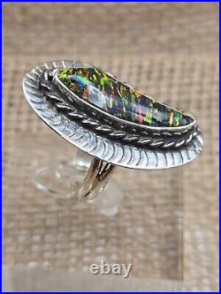 Sterling Silver Black Opal Statement Ring Size 8.5 Native American