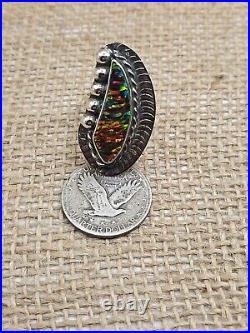 Sterling Silver Black Opal Statement Ring Size 8.5 Native American