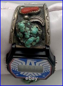 Sterling Silver Mens Watch Tips Native American Turquoise Coral Kodak Military