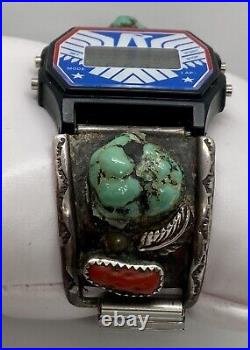 Sterling Silver Mens Watch Tips Native American Turquoise Coral Kodak Military