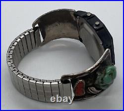 Sterling Silver Mens Watch Tips Native American Turquoise Coral Kodak Military