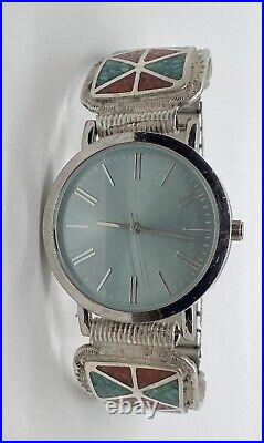 Sterling Silver Mens Watch Tips Native American Turquoise Coral Watch Works 7