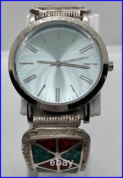 Sterling Silver Mens Watch Tips Native American Turquoise Coral Watch Works 7