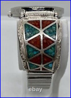 Sterling Silver Mens Watch Tips Native American Turquoise Coral Watch Works 7