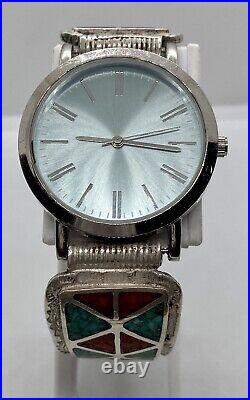 Sterling Silver Mens Watch Tips Native American Turquoise Coral Watch Works 7