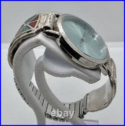 Sterling Silver Mens Watch Tips Native American Turquoise Coral Watch Works 7