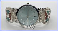 Sterling Silver Mens Watch Tips Native American Turquoise Coral Watch Works 7