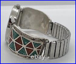 Sterling Silver Mens Watch Tips Native American Turquoise Coral Watch Works 7