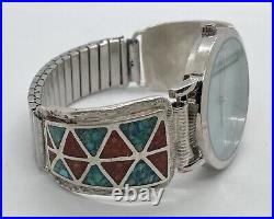 Sterling Silver Mens Watch Tips Native American Turquoise Coral Watch Works 7