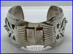 Sterling Silver NATIVE AMERICAN Cuff Watch Holder Signed RT Fits 7 Wrists 62g