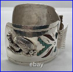 Sterling Silver NATIVE AMERICAN Cuff Watch Holder Signed RT Fits 7 Wrists 62g