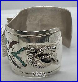 Sterling Silver NATIVE AMERICAN Cuff Watch Holder Signed RT Fits 7 Wrists 62g