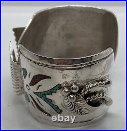 Sterling Silver NATIVE AMERICAN Cuff Watch Holder Signed RT Fits 7 Wrists 62g