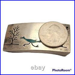 Sterling Silver Native American Inlaid Turquoise Road Runner Belt Buckle