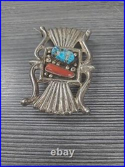 Sterling Silver & Turquoise Native American Sand Cast Old Pawn Buckle 3 64G