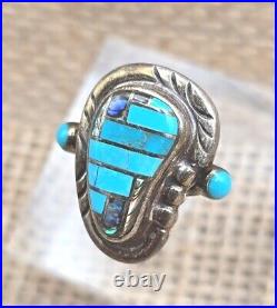 Sterling Silver Zuni Inlay Ring Size 6 Turquoise & Abalone Native American