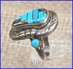 Sterling Silver Zuni Inlay Ring Size 6 Turquoise & Abalone Native American