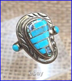 Sterling Silver Zuni Inlay Ring Size 6 Turquoise & Abalone Native American