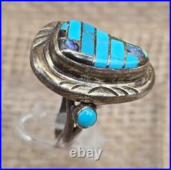 Sterling Silver Zuni Inlay Ring Size 6 Turquoise & Abalone Native American