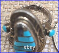 Sterling Silver Zuni Inlay Ring Size 6 Turquoise & Abalone Native American