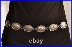 Stylish VTG Native American Indian Sterling Silver 33 Hand Punched Concho Belt