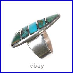 Sz7.75 Vintage Native American silver turquoise channel inlay ring