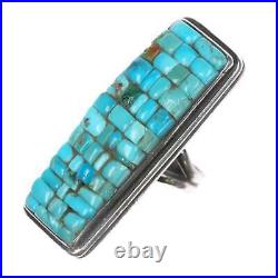 Sz8.25 Large Old Native American silver turquoise cobblestone ring