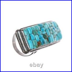 Sz8.25 Large Old Native American silver turquoise cobblestone ring