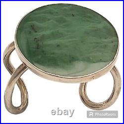 THE BEST VINTAGE NATIVE AMERICAN Wyoming JADE STERLING SILVER HUGE BRACELET