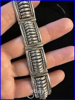 THOMAS CHARLEY CHARLIE NAVAJO Link Sterling Native American Silver Bracelet VTG