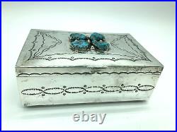 Tim Kee Whitman Signed TKW Native American Navajo Sterling Silver Turquoise Box