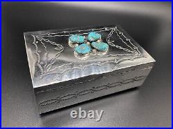 Tim Kee Whitman Signed TKW Native American Navajo Sterling Silver Turquoise Box