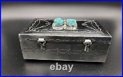 Tim Kee Whitman Signed TKW Native American Navajo Sterling Silver Turquoise Box