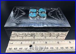 Tim Kee Whitman Signed TKW Native American Navajo Sterling Silver Turquoise Box