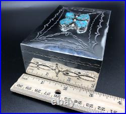 Tim Kee Whitman Signed TKW Native American Navajo Sterling Silver Turquoise Box