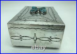 Tim Kee Whitman Signed TKW Native American Navajo Sterling Silver Turquoise Box