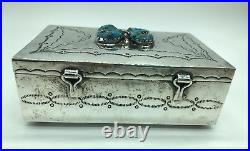 Tim Kee Whitman Signed TKW Native American Navajo Sterling Silver Turquoise Box