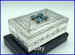 Tim Kee Whitman Signed TKW Native American Navajo Sterling Silver Turquoise Box