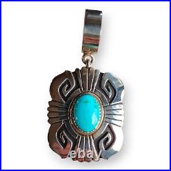 Tommy Singer Native American Navajo Sterling Silver Turquoise Pendant Large Bail