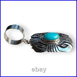 Tommy Singer Native American Navajo Sterling Silver Turquoise Pendant Large Bail