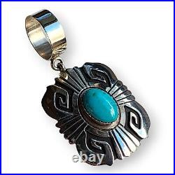 Tommy Singer Native American Navajo Sterling Silver Turquoise Pendant Large Bail