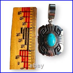 Tommy Singer Native American Navajo Sterling Silver Turquoise Pendant Large Bail