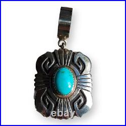 Tommy Singer Native American Navajo Sterling Silver Turquoise Pendant Large Bail