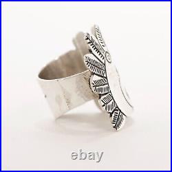 Unusual Native American Sterling Silver Chief Portrait Stamped Spoon Ring 6