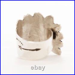 Unusual Native American Sterling Silver Chief Portrait Stamped Spoon Ring 6