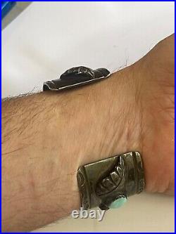 VERY OLD Edwards Vintage NAVAJO CUFF Watch Sterling Silver TURQUOISE CORAL old