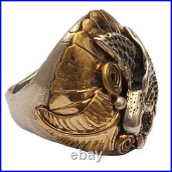 VINTAGE NATIVE AMERICAN NAVAJO STERLING AND GOLD FILLED EAGLE RING Sz10 20grams