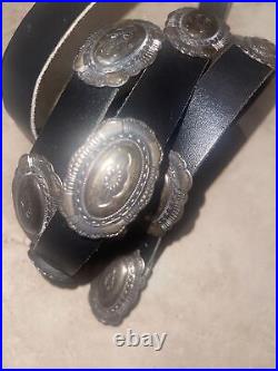 VINTAGE NATIVE AMERICAN Navajo CONCHO BELT STAMPED STERLING SILVER