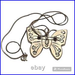 VINTAGE NAVAJO First American Traders BUTTERFLY Inlay STERLING Silver Necklace